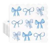 JarThenaAMCS 100Pcs Blue Bow Napkins Bow Knot Disposable Napkins Watercolor Scalloped?Edge Paper Luncheon Dinner Napkins for Wedding Birthday Party Table Supplies
