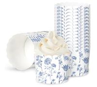 JarThenaAMCS 100Pcs Blue Floral Paper Baking Cups Blue White Wildflower Cupcake Wrappers Scalloped Edge Cupcake Muffin Cases for Party Supplies