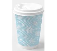 JarThenaAMCS 100Pcs Christmas Coffee Cups with Lids Insulated Corrugated Ripple Wall Paper Cup Blue Snowflake Disposable To Go Cups for Winter Xmas Party Supplies