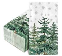 JarThenaAMCS 100Pcs Christmas Guest Napkins Disposable Winter Pine Trees Snowflakes Paper Napkins Xmas Dinner Hand Napkins for Winter Party Supplies Table Decor