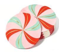 JarThenaAMCS 100Pcs Christmas Paper Napkins, Gold Foil Candy Cane Stripe | Peppermint Candy, Red Pink Green, Round, Luncheon Napkins, Disposable Tableware, Xmas Winter Party Supplies