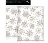 JarThenaAMCS 100Pcs Christmas Poly Mailers 10 x 13 Inch Gold Silver Snowflake Winter Envelope Mailers Xmas Self-Sealing Plastic Packaging Mailing Bags for Small Business Clothing