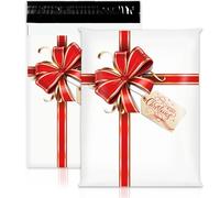JarThenaAMCS 100Pcs Christmas Poly Mailers 10 x 13 Inch Xmas Red Bow Packaging Bags Self Seal Mailing Envelope Bags for Holiday Small Business Clothing Gift