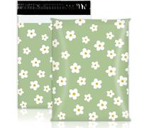 JarThenaAMCS 100Pcs Daisy Poly Mailers 10 x 13 Inch Green White Floral Packaging Bags Flower Self Seal Mailing Envelope Bags for Spring Small Business Clothing