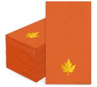JarThenaAMCS 100Pcs Fall Guest Napkins Orange Gold Foil Maple Leaf Disposable Paper Napkins Dinner Hand Napkin for Autumn Harvest Thanksgiving Party Supplies