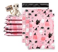 JarThenaAMCS 100Pcs Halloween Poly Mailers 10 x 13 Inch Cute Pink Ghost Bat Skull Packaging Bags Self Seal Mailing Envelope Bags for Small Business Clothing