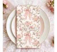 JarThenaAMCS 100Pcs Pink Bow Floral Guest Napkins Coquette Bows Flower Disposable Hand Towels Retro Paper Napkins for Birthday Wedding Tea Party Bathroom Kitchen