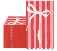 JarThenaAMCS 100Pcs Red Pink Stripe Bow Guest Napkins Disposable Paper Napkins Dinner Hand Towels for Birthday Wedding Party Bathroom Supplies Table Decor