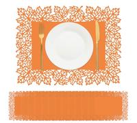 JarThenaAMCS 100Pcs Thanksgiving Fall Disposable Paper Placemats Orange Hollow Maple Leaf Border Table Mat Place Mats for Autumn Harvest Birthday Wedding, 15.5 x 11.7 Inch