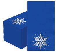 JarThenaAMCS 100Pcs Winter Guest Napkins Foil Silver Snowflake Disposable Paper Napkins Blue Snowflake Dinner Hand Napkins for Xmas Winter Party Supplies