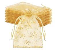 JarThenaAMCS 100pcs Winter Organza Bags 4 x 6 in Gold Foil Snowflake Organza Gift Bags Drawstring Candy Bags Small Mesh Favor Bags for Xmas Christmas Party Jewelry Supplies