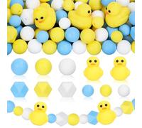 JarThenaAMCS 101Pcs Yellow Duck Silicone Beads Funny Animal Duck Round Hexagon Rubber Loose Beads with Elastic Rope for DIY Crafts Keychain Jewelry Making