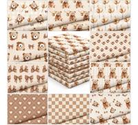 JarThenaAMCS 10Pcs Brown Bear Cotton Fabric Bundles Cute Bear Bowknot Balloon Fat Quarters Baby Shower Quilting Patchwork for DIY Sewing Craft Decor, 18 x 22 Inch