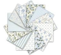 JarThenaAMCS 12 Pcs Hydrangea Cotton Fabric Bundles 18 x 22 Inch Watercolor Dusty Blue Floral Fat Quarters Flower Plaid Stripe Sewing Fabrics for DIY Craft Party Decor