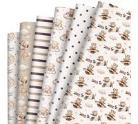 JarThenaAMCS 12 Sheet Baby Shower Wrapping Paper -Not Roll- Cute Brown Bear Gift Wrap Paper Folded Flat Watercolor Art Paper for DIY Crafts Gift Wrapping