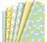 JarThenaAMCS 12 Sheet Rubber Duck Wrapping Paper -Not Roll- Yellow Blue Bubble Duck Gift Wrap Paper Folded Flat Craft Paper for Valentine's Day Birthday Gift DIY Crafts Party Supplies, 19.7 x 27.6 In