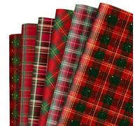 JarThenaAMCS 12 Sheets Christmas Wrapping Paper, Folded Flat, Vintage Plaid | Retro Red Green Plaid - Not Roll - Gift Wrap Paper, for DIY Crafts Xmas Holiday Party, 19.7 x 27.6 Inch