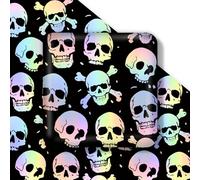 JarThenaAMCS 12 Sheets Halloween Wrapping Paper -Not Roll- Gothic Skull Iridescent Holographic Gift Wrap Paper Folded Flat for Halloween Birthday DIY Crafts, 19.7 x 27.6 Inch