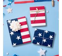 JarThenaAMCS 12 Sheets Patriotic Wrapping Paper -Not Roll- Red Blue White Star Stripe Gift Wrap Paper Folded Flat for 4th of July Independence Veterans Day Party DIY Crafts, 19.7 x 27.6 Inch
