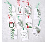JarThenaAMCS 120Pcs Christmas Paper Gift Tags Holly Berries Bowknot Hanging Label with Hemp Rope Red Green Holiday Label Tags for Xmas Winter Wrap Accessories