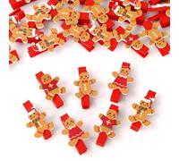 JarThenaAMCS 120Pcs Christmas Wooden Clip with 32.8ft Jute Twine Red Gingerbread Man Craft Clip Photo Peg Pin Xmas Winter Clothespin for Card Picture DIY Supplies