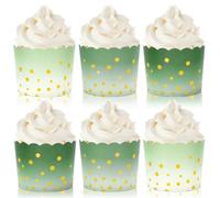 JarThenaAMCS 120Pcs Sage Green Paper Baking Cups Gradient Green Gold Dots Cupcake Wrappers Scalloped Edge Cupcake Muffin Cases for Wedding Birthday Party