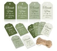 JarThenaAMCS 120Pcs Sage Green Thank You Tags 4 Colors Gradient Green Hanging Labels with Hemp Rope Colorful Blank Paper Gift Tags for Birthday Wedding Invitation DIY Art Craft Supplies