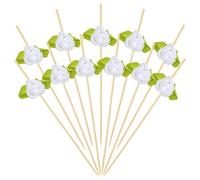 JarThenaAMCS 120Pcs White Rose Flower Cocktail Picks Floral Handmade Bamboo Toothpicks Fancy Garnish Sticks for Appetizers Bridal Shower Wedding Valentine's Day Birthday
