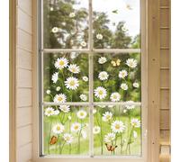JarThenaAMCS 123Pcs Spring Summer Daisy Window Clings Butterfly Floral Window Stickers Double-Side Flower Glass Decals for Home Office School Classroom Party Shop Display Decorations