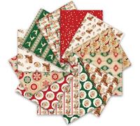 JarThenaAMCS 12Pcs Christmas Cotton Fabric Bundles 18 x 22 Inch Vintage Santa Elk Snowflake Fat Quarters Red Green Holiday Sewing Fabrics for Xmas Winter DIY Craft Party Decor