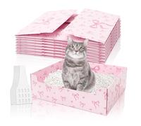 JarThenaAMCS 12Pcs Disposable Litter Boxes for Cats Foldable Pink Bow Pet Litter Pan with Scoop Portable Paper Toilet Tray for Multi-Cats Small Pets Travel