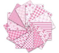 JarThenaAMCS 12Pcs Pink Bow Cotton Fabric Bundles 18 x 22 Inch Plaid Dot Stripe Heart Bow Fat Quarters Pink Sewing Fabrics for Valentine's Day DIY Craft Party Decor