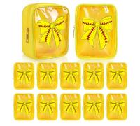 JarThenaAMCS 12Pcs Softball Bow Clear Makeup Bags Yellow Red Plastic Cosmetic Bags Waterproof Toiletry Travel Pouch for Sport Team Party Favor Supplies