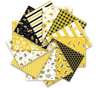 JarThenaAMCS 12Pcs Summer Cotton Fabric Bundles Bee Honeycomb Daisy Plaid Fat Quarters Yellow Black Sewing Fabrics for DIY Crafts Party Decor