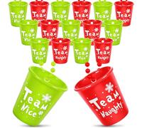 JarThenaAMCS 16 Pcs Christmas Shot Glass Necklace Red Team Naughty Green Team Nice on Beaded Plastic Necklace for Xmas Winter Holiday Party Decorations Supplies