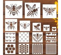 JarThenaAMCS 16Pcs Bee Stencils Assorted Bee Honeycomb Templates Stencils Reusable Summer Plastic Drawing Painting Template for DIY Art Craft Painting on Wood
