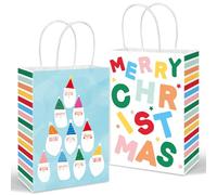 JarThenaAMCS 16Pcs Merry Christmas Paper Bags Colorful Stripes Santa Gift Bag with Handle Candy Goodie Treat Bags for Birthday Baby Shower Party Favor Supplies