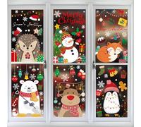 JarThenaAMCS 181Pcs Merry Christmas Window Clings Cartoon Animal Window Stickers Double-Side Cute Glass Decals for Winter Xmas Home Party Supplies, 7.9 x 11.8 Inch, 9 Sheets