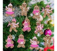 JarThenaAMCS 18Pcs Christmas Hanging Ornament Pink Gingerbread Candy Cane Pendant Charm Cute Tree Wall Hanging Decoration for Xmas Winter Party Supplies