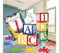 JarThenaAMCS 19Pcs Giant Back to School Classroom Decorations Colorful Inflatable Crayon Pencil Balloons Number Alphabet Paper Box for First Day of School Party Photo Props Supplies