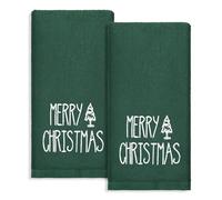 JarThenaAMCS 2 Pack Christmas Hand Towels Green White Embroidered Xmas Tree Cotton Dish Towel for Winter Holiday Bathroom Hand Drying Kitchen, 29.5 x 13.7 Inch