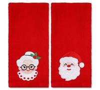JarThenaAMCS 2 Pcs Christmas Hand Towels Embroidered Red Santa Claus and Mrs. Claus Absorbent Bath Towel for Winter Xmas Hand Drying Cleaning Cooking Gift, 29.5 x 13.7 Inch