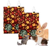 JarThenaAMCS 2 Pcs Fall Rabbit Hay Feeder Bag with 2 Holes 11.5 x 9 Inch Maple Leaves Pumpkin Guinea Pig Hanging Hay Feeding Bag Storage Dispenser for Autumn Hamster Bunny Small Animal Pet