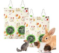 JarThenaAMCS 2 Pcs Guinea Pig Hay Feeder Bag with 2 Holes Hanging Hay Feeding Bag Beige Flower Floral Storage Dispenser for Chinchilla Hamster Bunny Small Animal Pet, 11.5 x 9 Inch