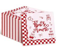 JarThenaAMCS 200 Pcs That's Amore Cocktail Napkins Red Checkered Italian Theme Paper Napkin Disposable Beverage Dessert Napkin for Wedding Bridal Shower Birthday Party