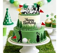 JarThenaAMCS 2026 New Golf Cake Decorations Golf Ball & Cart Red Flag Green Tree Non-Edible Cake Topper for Hole in One Birthday Father’s Day Retirement Party Supplies