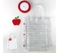 JarThenaAMCS 20Pcs Back to School Clear PVC Bags with Handle Apple Tag Ribbon Party Favor Bag Notebook Line Goodie Candy Treat Party Favor Bag for First Day of School Teacher Kindergarten Preschool