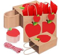 JarThenaAMCS 24Pcs Back to School Paper Gift Bags with Tissue Paper Gift Tag Rope Red Apples Kraft Goodie Treat Bag with Handles for First Day of School Classroom Student Party Favors