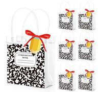 JarThenaAMCS 24Pcs Composition Notebook Clear PVC Bags with Handle Pencil Tags Ribbon Party Favor Bag Black White Goodie Candy Treat Bag for Back to School Party Supplies