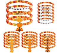 JarThenaAMCS 24Pcs Thanksgiving Party Favors Fall Polymer Clay Beaded Bracelets Pumpkin Turkey Maple Leaf Charm Bracelet for Women Autumn Harvest Party Favors